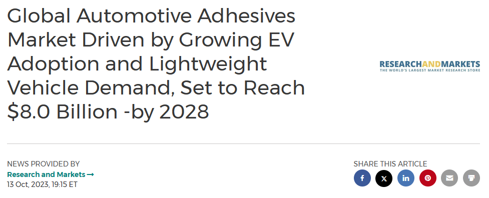 关注丨2023-2028年全球汽车粘合剂市场预测及驱动因素